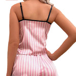 Sexy Women Striped Pajama Set Cami Top and Shorts Set with Lace Trim Sleepwear LoungewearNightwear Fashion Pink Plus Size