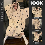 Thicken Flannel Cartoon Female Long Robe Hooded Nightgown Autumn Winter Sleepwear Home Clothes Loose Coral Fleece Warm Nightwear