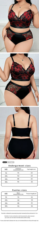 Women’s Hot Selling Plus Size Lingerie Set, Sexy Lace Embroidered Push Up Bra, Big Bust Floral Pattern Set