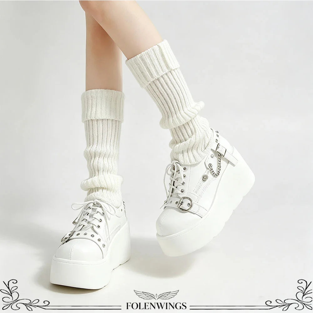 New Arrival Gothic Black Rivets Platform Creepers Shoes White Chain Decor Goth Creepers Chunky Lace Up Lolita Casual Shoes