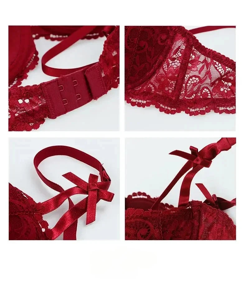Women's Bras Sexy Lace Half Cup Push Up French Style Lingerie Solid Soft Deep V Top Breathable Comfortable Closure Thin Bralette