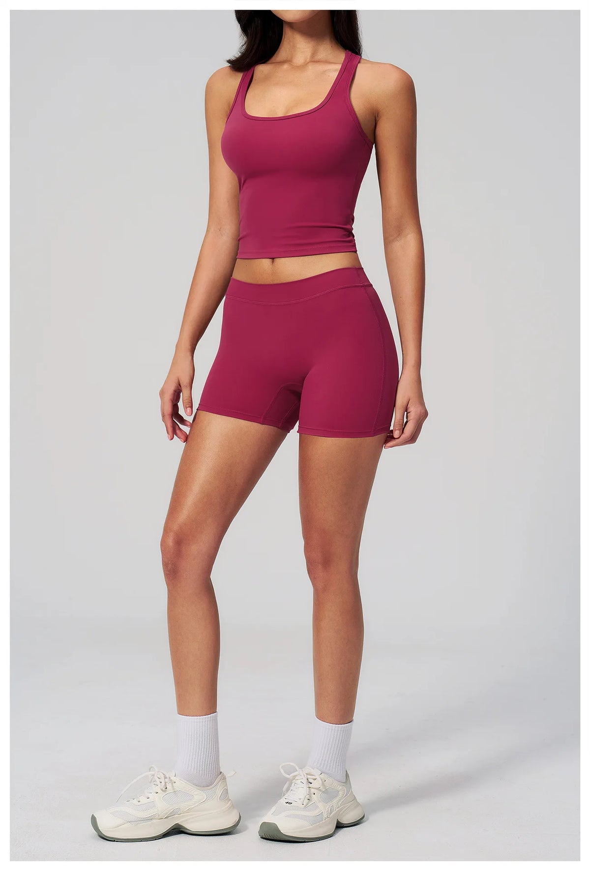 Gym Women Yoga Sets Women Brushed Square Neck Slim Sports Tank Top Fitness Suit Outwear Running High Waist Shorts Tracksuit