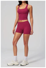 Gym Women Yoga Sets Women Brushed Square Neck Slim Sports Tank Top Fitness Suit Outwear Running High Waist Shorts Tracksuit