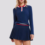 VITALINOVO Tennis Skirt Sets for Women Zipper Color Block Shirts High Waisted Golf Polo Two Piece Skirt Set Women 2 Piece Outfit