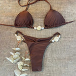 Shiny Halter High Cut Beads Bikini Women Swimwear Female Swimsuit Two-pieces Bikini Set Bather Bathing Suit Swim Lady Beach Wear