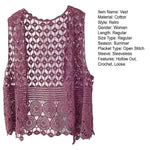 Women Summer Vest Hollow Out Retro Knitted Crochet Sleeveless Loose Open Stitch Thin Cardigan Daily Outwear Coat Top