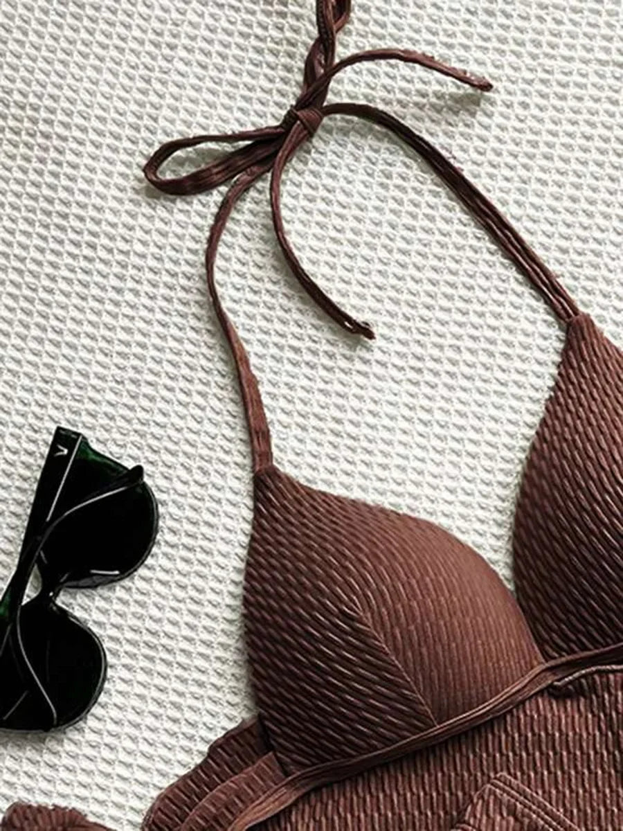 With Skirt Wrinkled Bra Cup Bikini Female Swimsuit Women Swimwear Three-pieces Bikini Set Push Up Bathing Suit Swim Beachwear