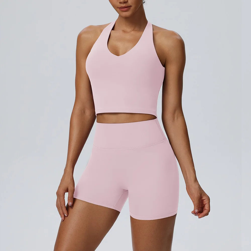 Women 2 Piece Yoga Set Cloud Feel Quick Dry Sports Vest Butt Lifting Shorts Stretch Tight Fitness Workout Running Sports Suit