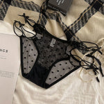 2026 Womens Briefs Sexy Love Mesh Transparent Low Waist Triangle Pants Thin Bow Knot Hollow Breathable Thongs Ruffled Panties