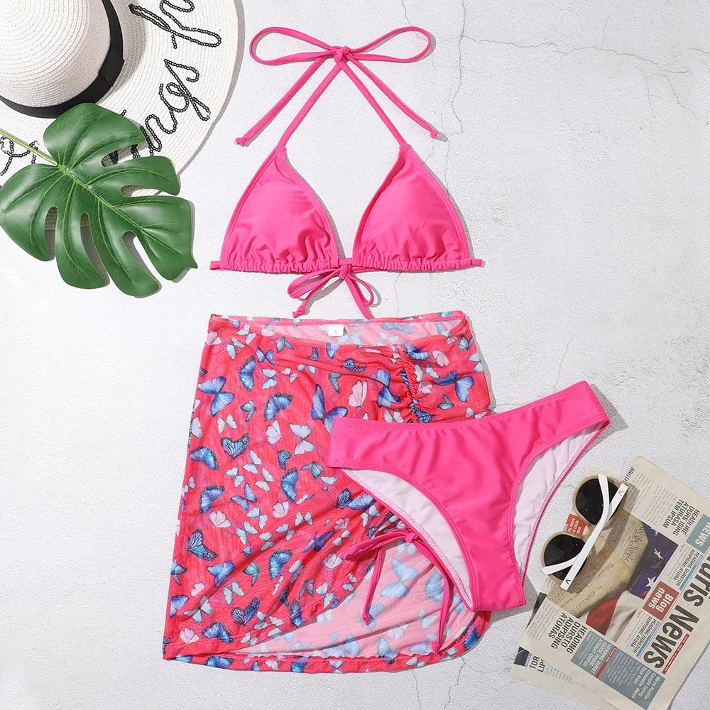 3 Pieces Bikini Set With SkirtTie Dye String Thong Bathing Suit Women Swimsuit FemaleSwimwear Beach Wear Swim Lady Summer