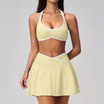 Summer New Outdoor Breathable Yoga Sets Women Color Block Shockproof Sports Bra Tennis Pleate Skirt Gym Workout Fitness Suits