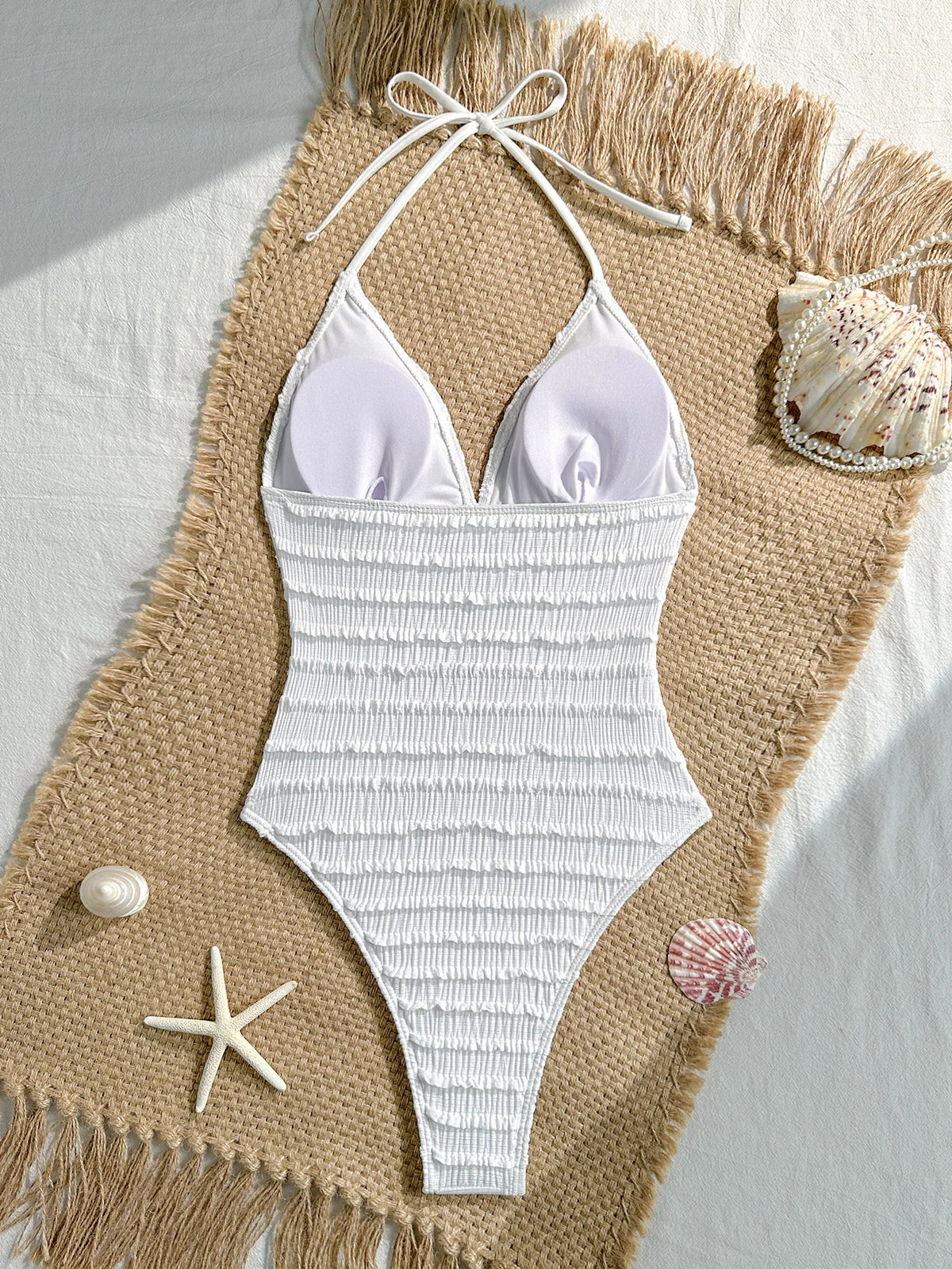 Sexy Holiday Swimwear Women 2026 Blue Sequin Starfish V Neck Hollow Out Backless Tummy Control Bathing Suit One Piece Swimsuit