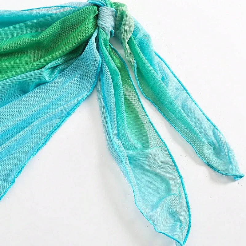 Summer Beach Bikini Wrap Sheer Short Skirt for Women Gradient Color Sarong Swimsuit Coverups Girls Skirt Scarf Swimwear Cover-Up