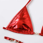 Shiny Red String Halter Triangle Micro Bikinis Sets Sexy Swimsuit Women Thong Bathing Suit Lace-up Bikini 2026 Mujer Biqiunis