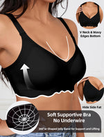 Women's Bra | V-Neck Enhances Neck Line, 3D Soft Air Support Comfort, Breathable Quick Rebound Fabric, U-Back Seamless Bralette