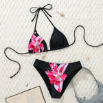 2025 New Women's Black Ground White Dot Printed Swimsuit Halter Neck Low Waist Bikini Set For Summer Female Swimwear Brazilian
