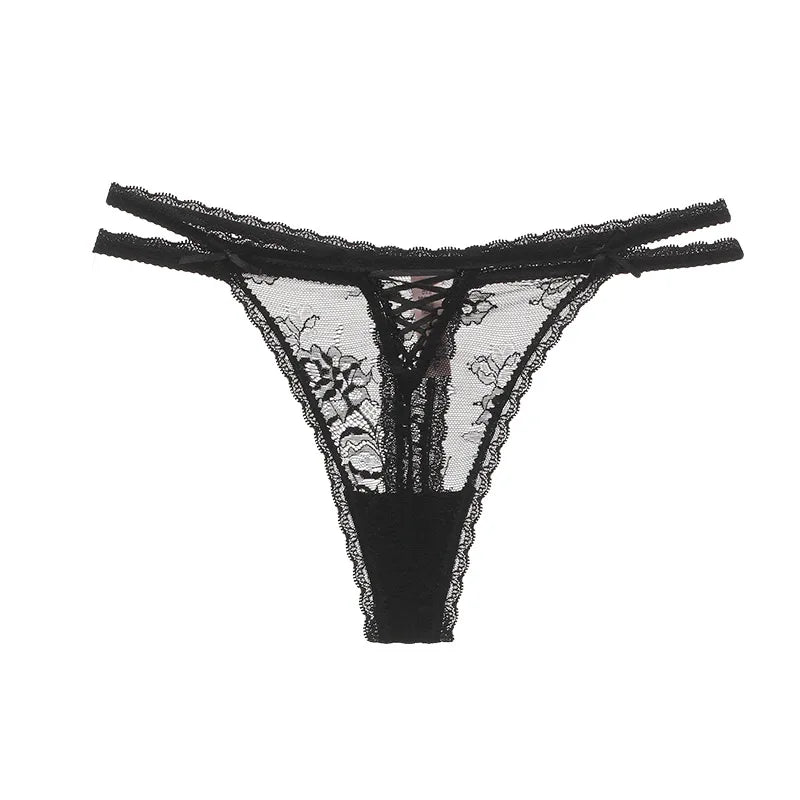 Seamless Invisible Female G-String Hollow Out Thin Belt Lady T-pants Sexy Cross-straps Thong Transparent Lace Women's T-back