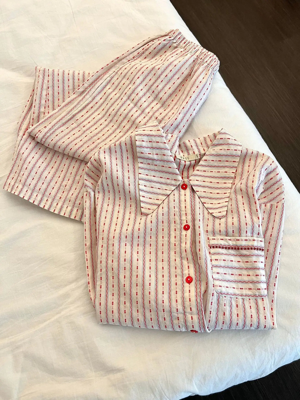 Female 2Pcs Pajamas Set Spring New Cotton Sleepwear Long Sleeve Trouser Suit Homewear Sweet Pink Striped Doll Collar Pijamas