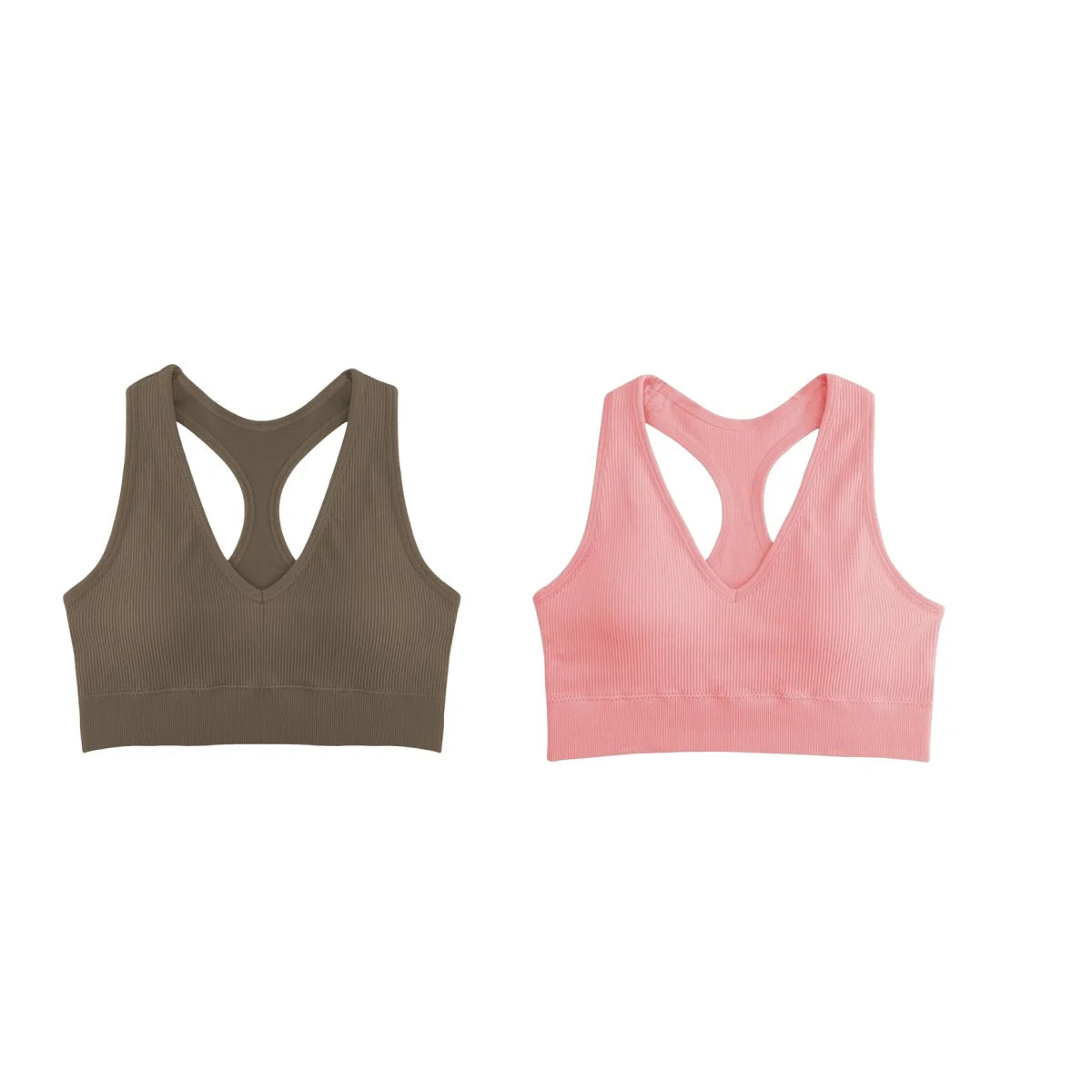 2Pcs/Set Women Deep V Neck Y-Back Padded Tank Bra Rib Cropped Tank Bralette Racerback Strap Daily Inner Top One Size Underwear