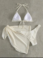 Sexy Halter Women Solid White Bikini Sets Three Pieces With Cover Skirt Swimsuit Swimwear Bathing Suit Beach Outfits Biquini