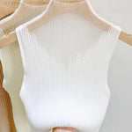 Mesh Knitted Top Women Y2K Tank Top Half Neck Vest Female Sleeveless Sweater Chic Cut Out Streetwear Solid Skinny Tube Top