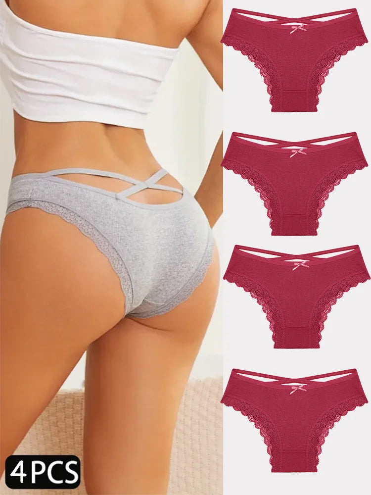 4PCS Cotton Seamless Panties Hollow Sexy Design Unique Low Waist Women Panties Breathable Girls Underwear Soft Lingerie S-XL