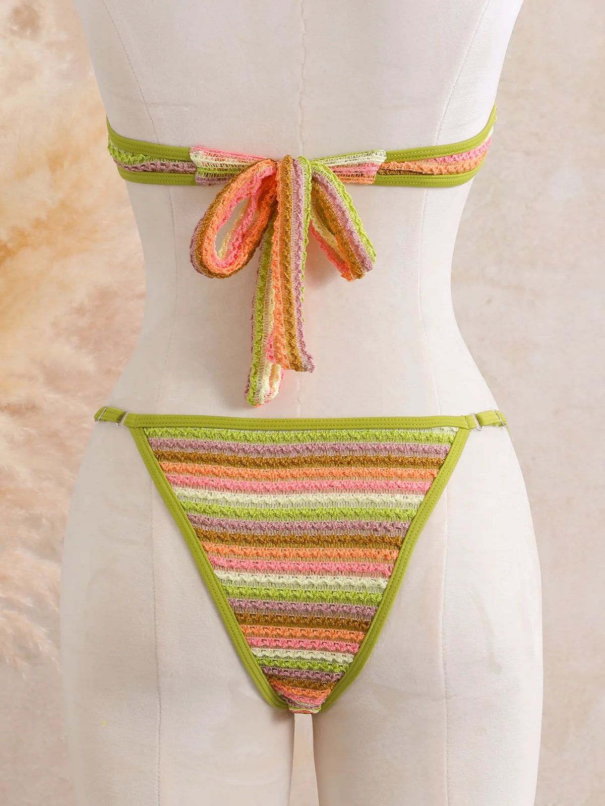 Sexy Black Stripe Knitted One Piece Swimwear Skirts Sets 2026 Women Metal Circle Hollow Out Backless Bathing Suit Thong Swimsuit
