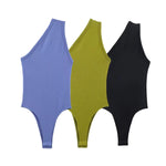 Women's One Shoulder Bodysuit Casual Sleeveless Ribbed Slim Fit Casual Tops Solid Color Pure Desire Vest Bodysuits Charming ZJ17