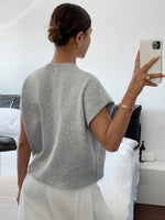 Women's Elegant Short Sleeve Knit Sweater Casual O-Neck Straight Dropped Shoulders Comfort Sweater Vest Spring/Fall