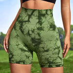 Tie Dye High Waisted Butt Lifting Yoga Shorts for Women, Breathable Sport Shorts with Four-Way Stretch - Gym, Running, Workout
