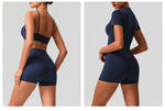 2 Pieces Sportswear Women Yoga Shorts Set Short Sleeve Sports T Shirts High Waist Hip Lifting Running Leggings Fitness Outfits
