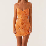 Sexy Glitter Sequin Mini Dress Women Flower Embroidery Deep V-neck Sleeveless Cami Dress Backless Spaghetti Strap Party Vestidos