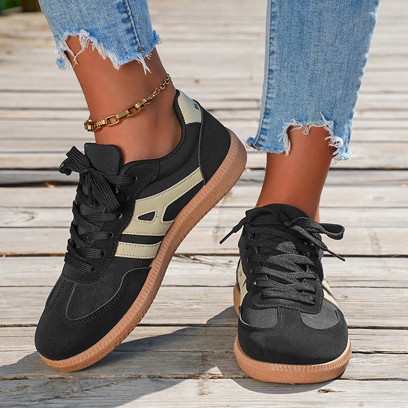 Mix Color Women's Autumn Sneakers Fashion Splicing Flat Heel Vulcanized Shoes Female Lace-Up Non-Slip Pu Leather Casual Shoes