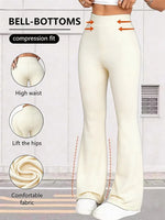 Nude High Waisted Tummy Control Butt Lifting Flare Leggings High Stretch Sports Pants Casual Outdoor Running Yoga Workout Bottom