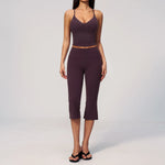 Summer New Yoga Clothing Women Solid V Neck Slim Sports Tank Top Athletic Wear High Waist Butt Lift Mid Pants Gym Fitness Suits