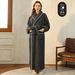 Men's and Women's Styles Winter Bathrobe Long Sleeve Warm Turn Down Collar Fluffy Bath Robe with Sashes Solid Fleece Gown 2025