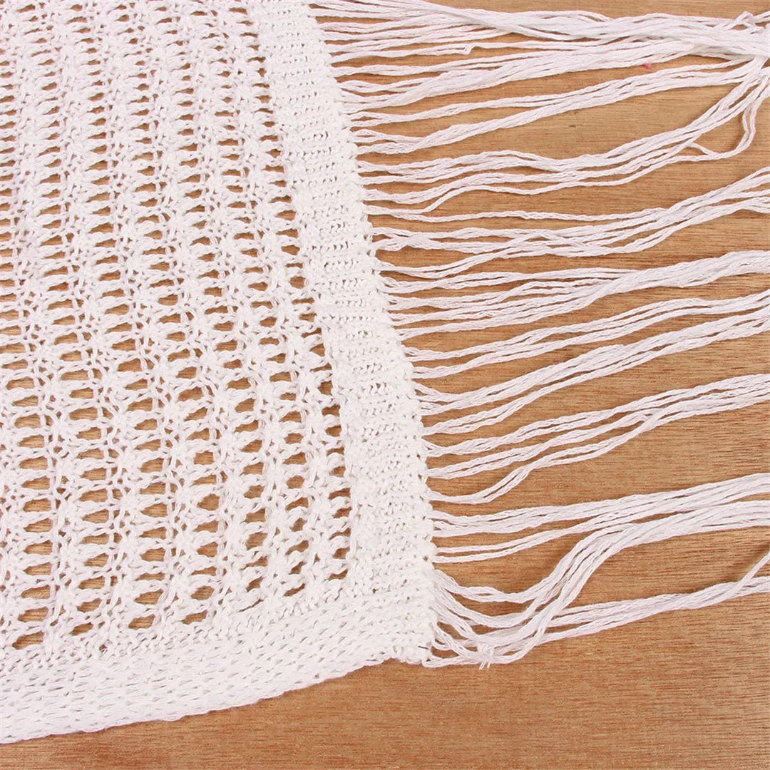 Sexy Fringe Tassel Knitted Crochet Tunic Beach Cover Up Women Long Dresses Cover-ups Beach Dress Beach Wear Beachwear Female