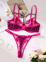 A RoseRed Sexy Lingerie Set, Combining Leopard Print and Floral Patterns, Combining Allure and Sensuality