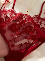 Lady Floral Embroidery Lingerie Set Women Sheer Bra and Brief Underwear Set Satin Sexy Intimates Underwear