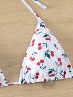 With Mesh Skirt Cherry Printed Bikini Female Swimsuit Women Swimwear Three Pieces Bikini Set Halter Bathing Suit Swim Beachwear