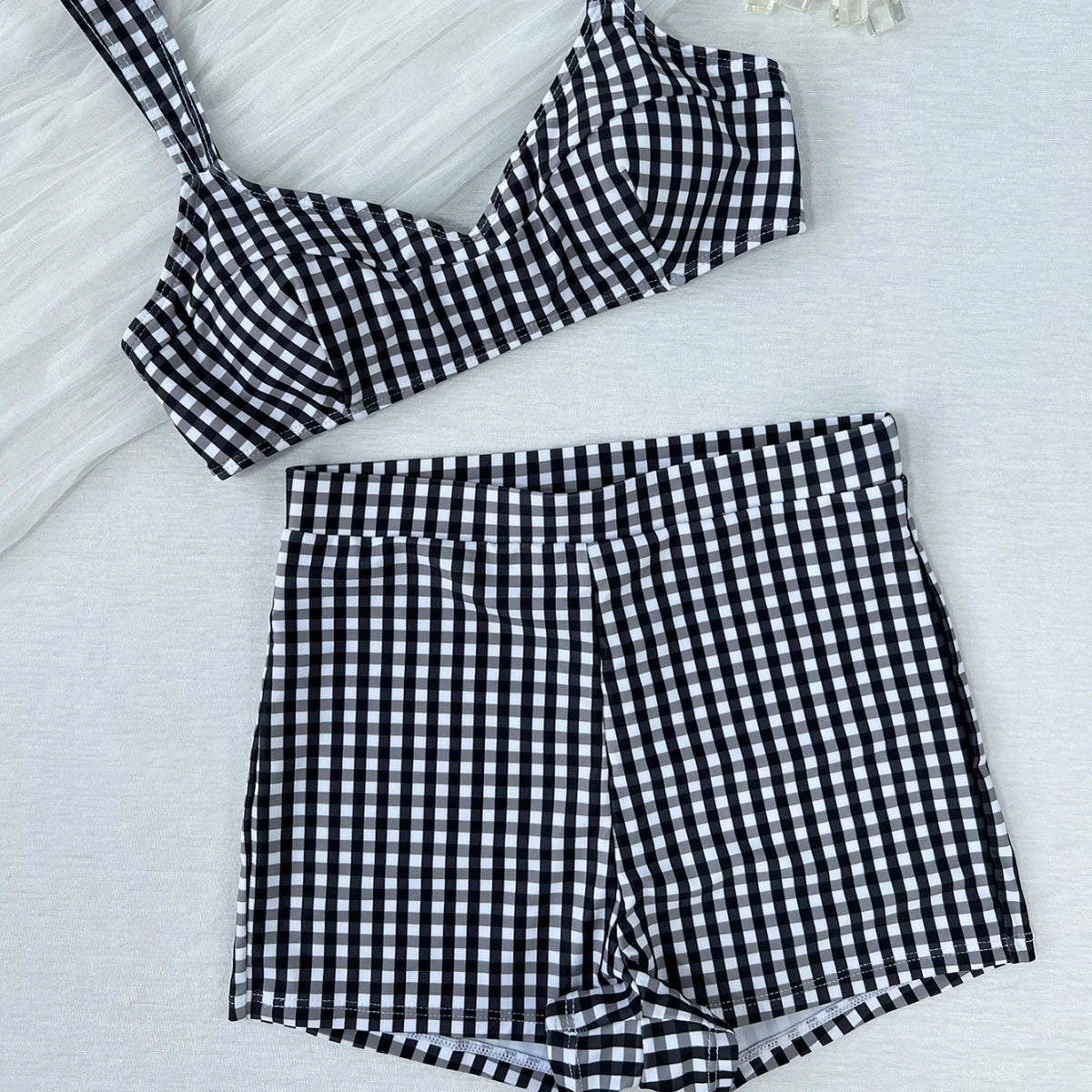 DEKA New Retro Plaid Print Bikini Sets Swimsuit For Women High Waist Swimwear Two Pieces Bathing Suits Summer Beachwear Swimming
