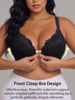 Women's C D E Cup Floral Lace Bra Side Gathering Close-Fitting Shaping Underwire Bra Thin Breathable Comfortable Bra
