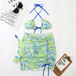 3 Pieces Bikini Set With SkirtTie Dye String Thong Bathing Suit Women Swimsuit FemaleSwimwear Beach Wear Swim Lady Summer