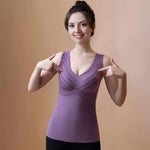 Seamless Velvet Lining Thermal Vest V-Neck Sleeveless Chest Pad Underwear Vest Autumn Winter Warm Bottom Vest