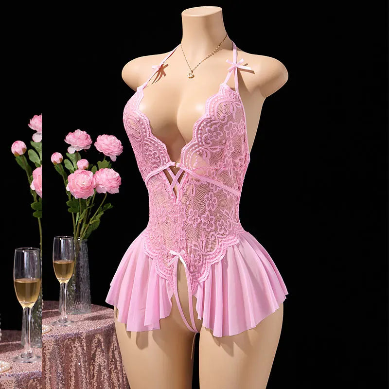 Front Clasp Erotic Bra Underwear Women Deep V Purple Crotchless Night Dress Sexy Accessories Hot Lingerie Babydolls Dirty Gift
