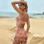 EA Plus Size Printed Bikini High Waist Push Up Backless Cami Split Slim Fit Swimsuit for Women