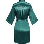 Women's Satin Kimono Robes with Rhinestones Bride Bridesmaid Short Getting Ready Wedding Dressing Gown