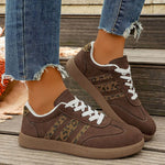 Plus Size 43 Leopard Print Flats Women Fashion Striped Lace Up Platform Sneakers Women Comfy Anti Slip Soft Sole Sport Shoes