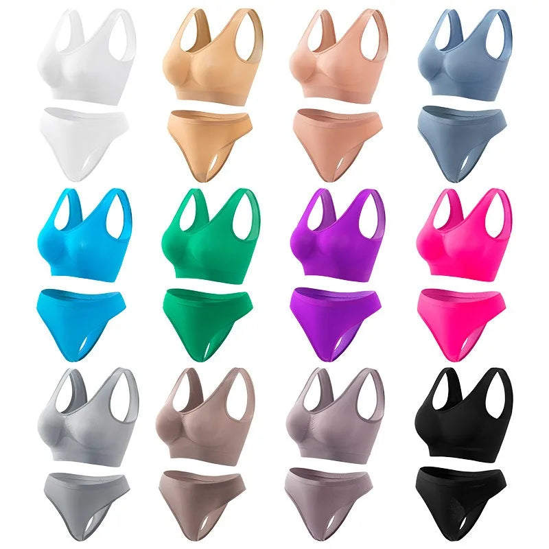 Seamless Bra Set Women Wireless Tanks Bra FemaleLow Rise Thongs Panties Sexy Lingerie Set Comfy Underwear Intimates S-5XL