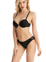 Thickened Front Button Push Up Bra Set Sexy Lace Lingerie Set black 2-piece Set Women's Underwear SetA2120